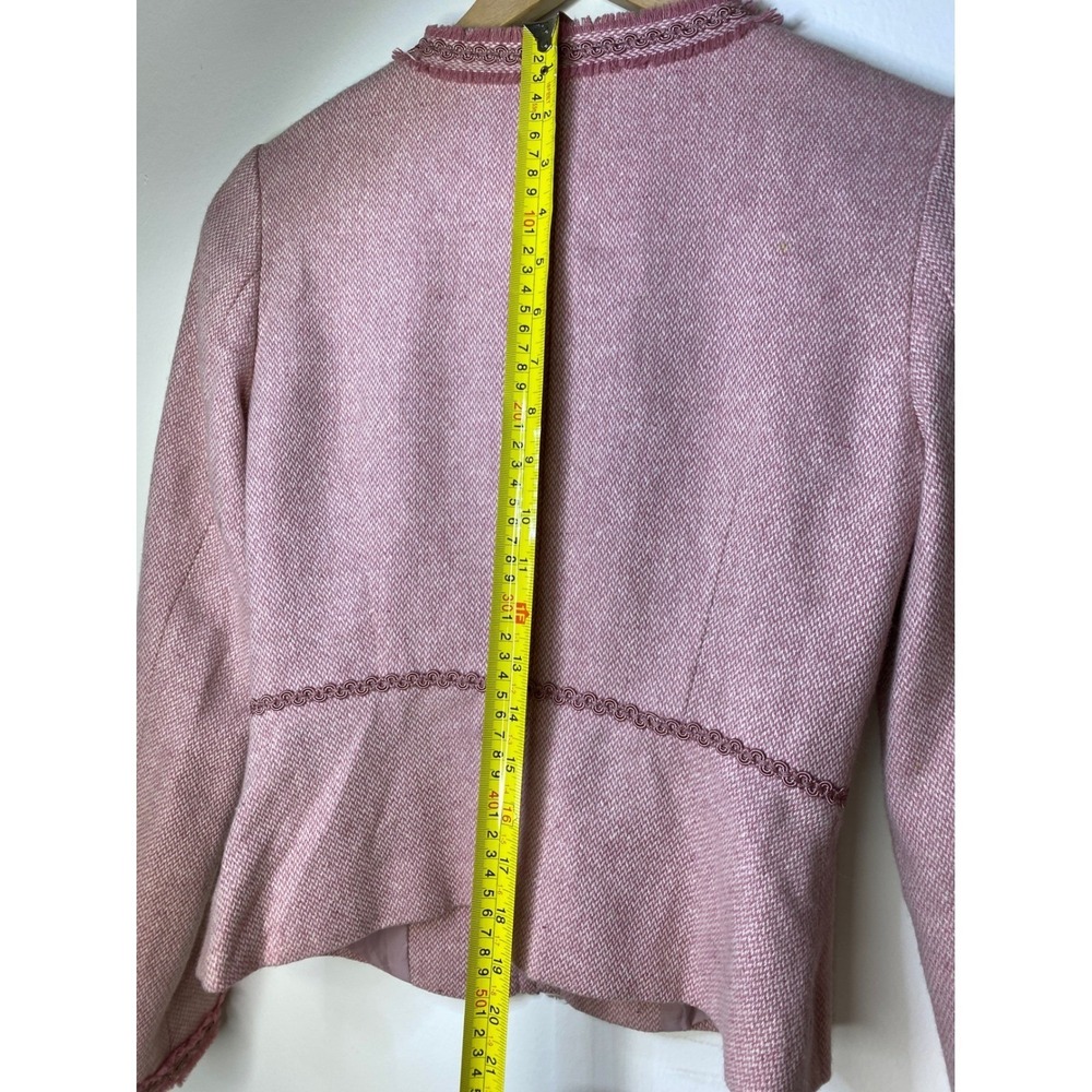 VTG Chic Pink Tweed Collarless Jacket Blazer Women Embellished Trim lined nice! - Picture 8 of 15